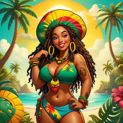 Curvy Rastafarian Island Girl Pin-Up Art