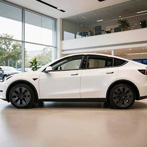 Tesla Side View in Ultra-Modern Showroom