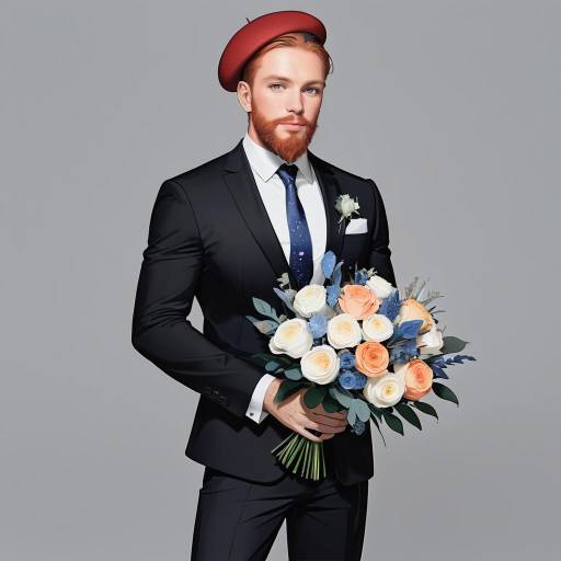 Freckled Man in Formal Attire with Bouquet Freckled Man in Formal Attire with Bouquet
