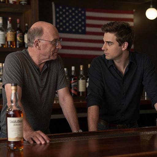 Intense Conversation in a Dimly Lit Bar