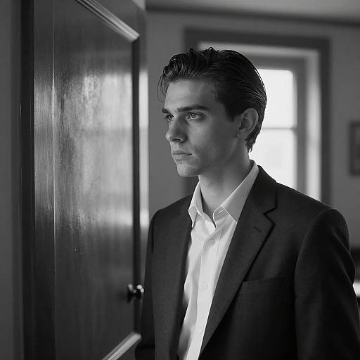 Elegant Young Man in Dimly Lit Room