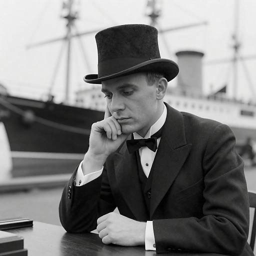 Contemplative Man with Ship Background