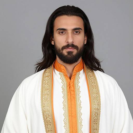 Man in Ornate White and Gold Robe