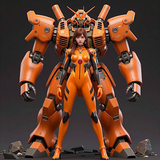 Futuristic Warrior and Mecha Encounter