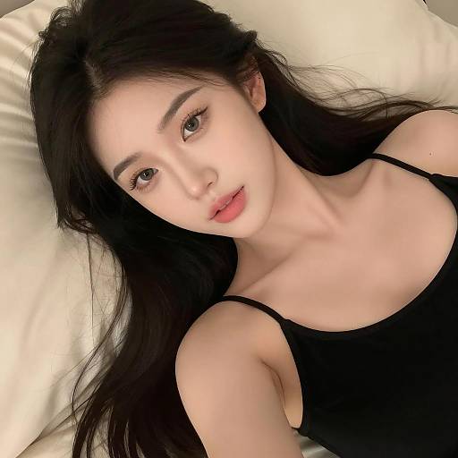 Serene Selfie of Asian Woman in Bed