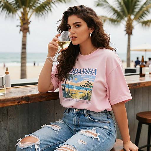 Curvy Woman at Beach Bar