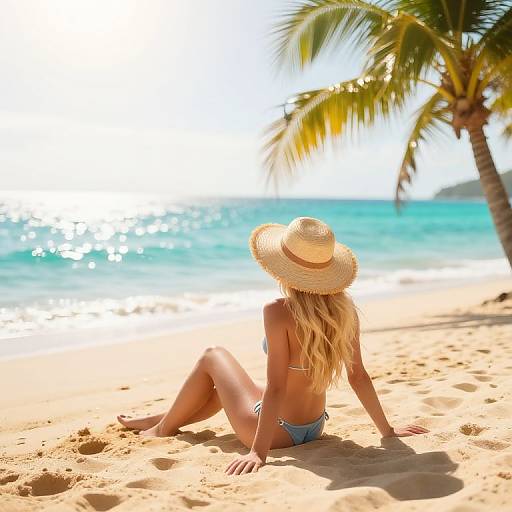Blonde Girl Relaxing on Sunny Beach