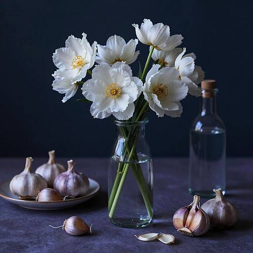 Moody Still Life with White Flowers