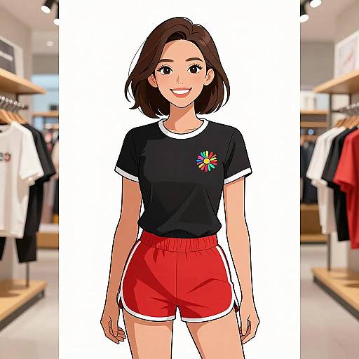 Sporty Woman in Floral Graphic Tee