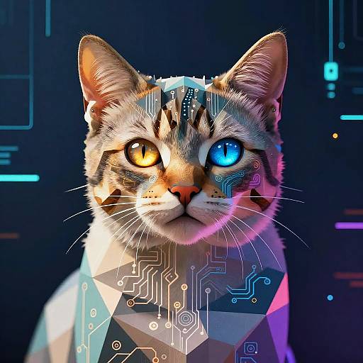 Futuristic Surreal Cat with Geometric Patterns