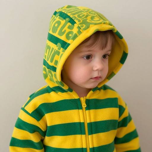 Child in Yellow Green Striped Outfit