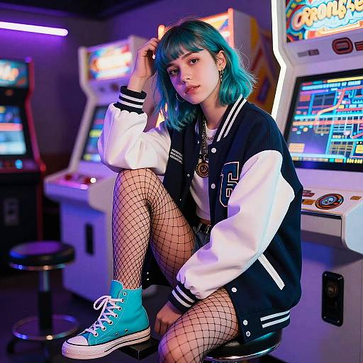 Teen with Teal Undercut in Arcade
