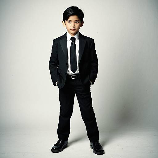 Young Boy in Formal Black Tie Attire