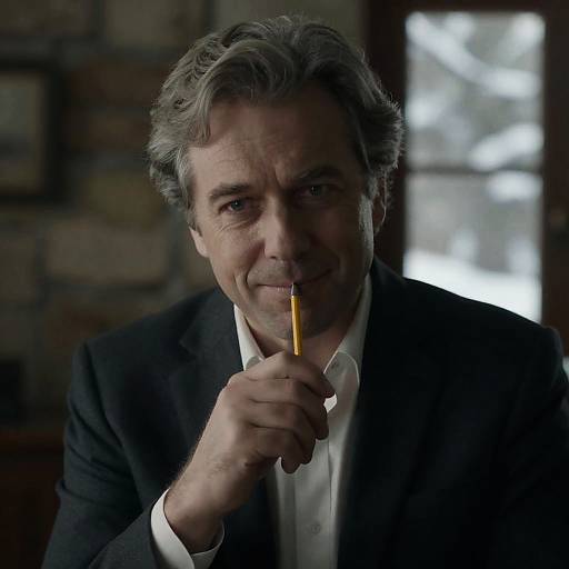 Middle-aged man in suit holding pencil