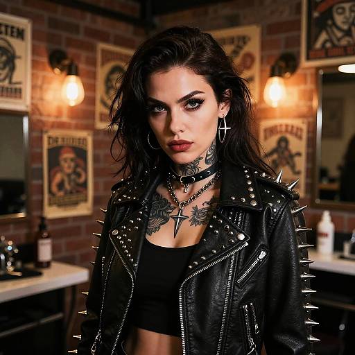 Fierce Punk Woman in Tattoo Parlor