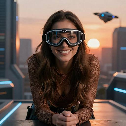 Futuristic Woman in Vibrant Cityscape