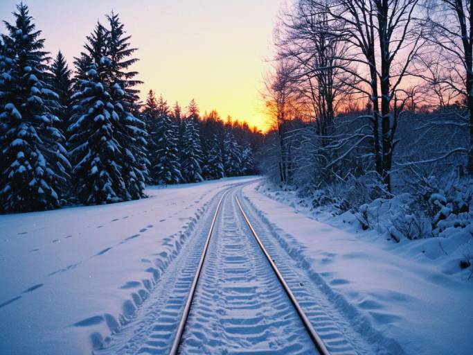 Charming Snowy Landscape at Sunset
