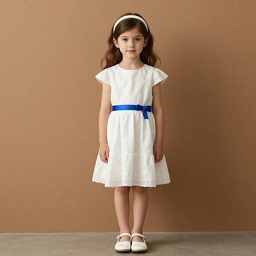Young Girl in White Dress with Ribbon