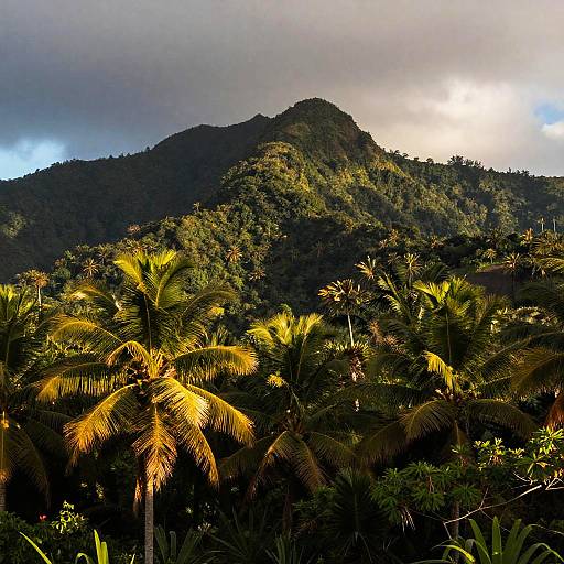 Sunlit Tropical Mountain Landscape