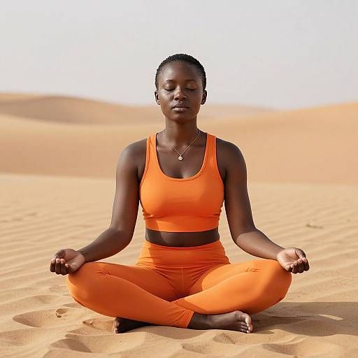 Serene African Woman Meditating in Desert