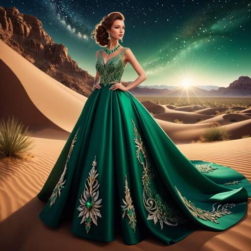 Elegant Woman in Emerald Ball Gown