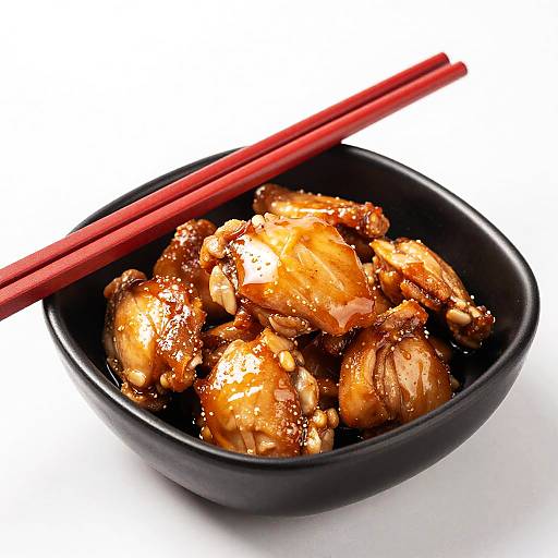 Glazed Chicken in Black Bowl
