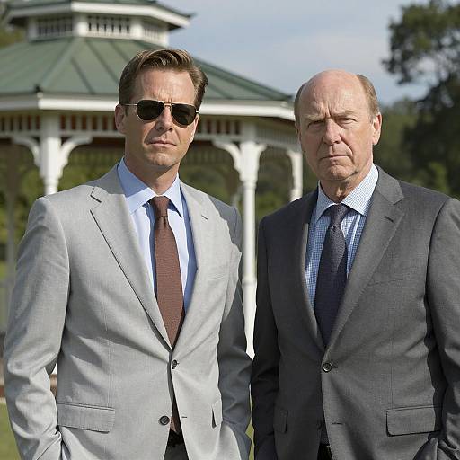 Two Men in Suits Standing Outdoors