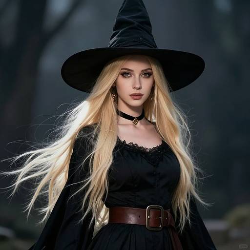 Blonde Witch in Black Dress