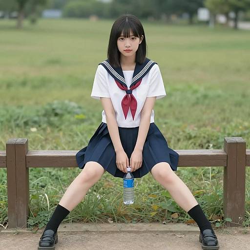 Young Japanese Woman in Sailor Uniform
