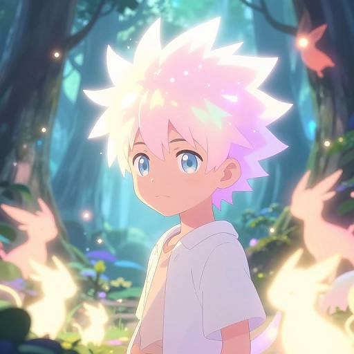 Magical Anime Boy in Fantasy Forest