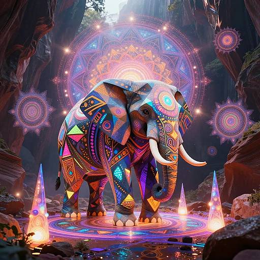 Psychedelic Geometric Elephant in Canyon