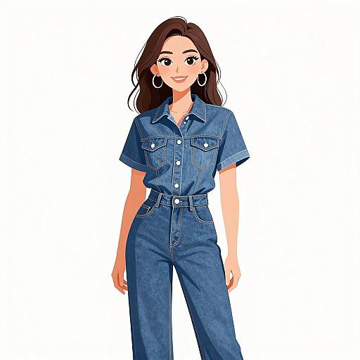 Smiling Woman in Denim Outfit