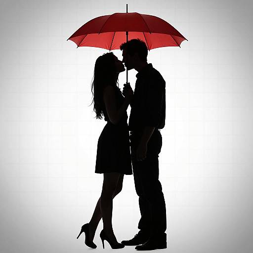 Silhouette of Couple Kissing Under Red Umbrella