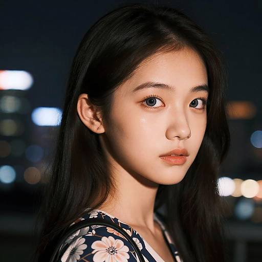 Portrait of Young Asian Woman at Night