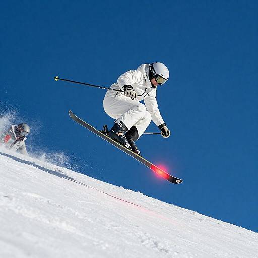 Skier Jumping in Mid-Air on Snowy Slope