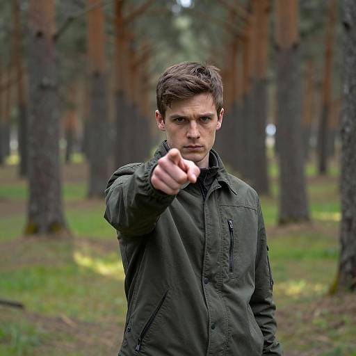 Young Man in Forest with Intense Gaze