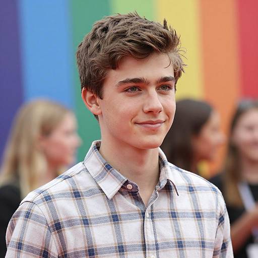 Young Man with Confident Smile in Plaid