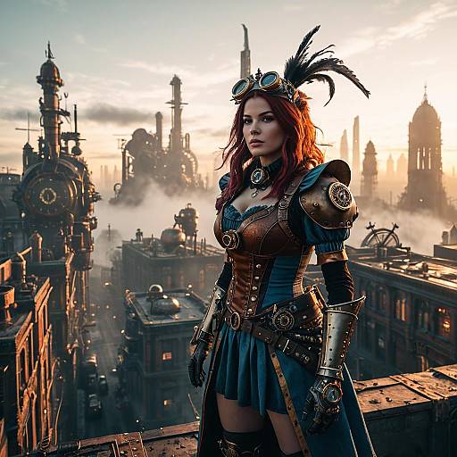 Steampunk Woman in Armor at Dawn
