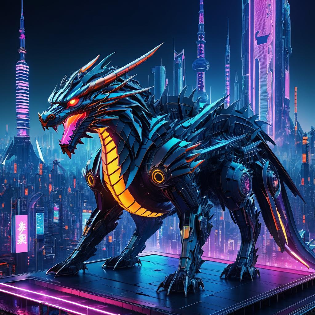 Futuristic Mechanical Dragon in Tokyo 2045