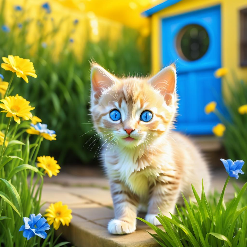 Curious Kitten in Whimsical Backyard