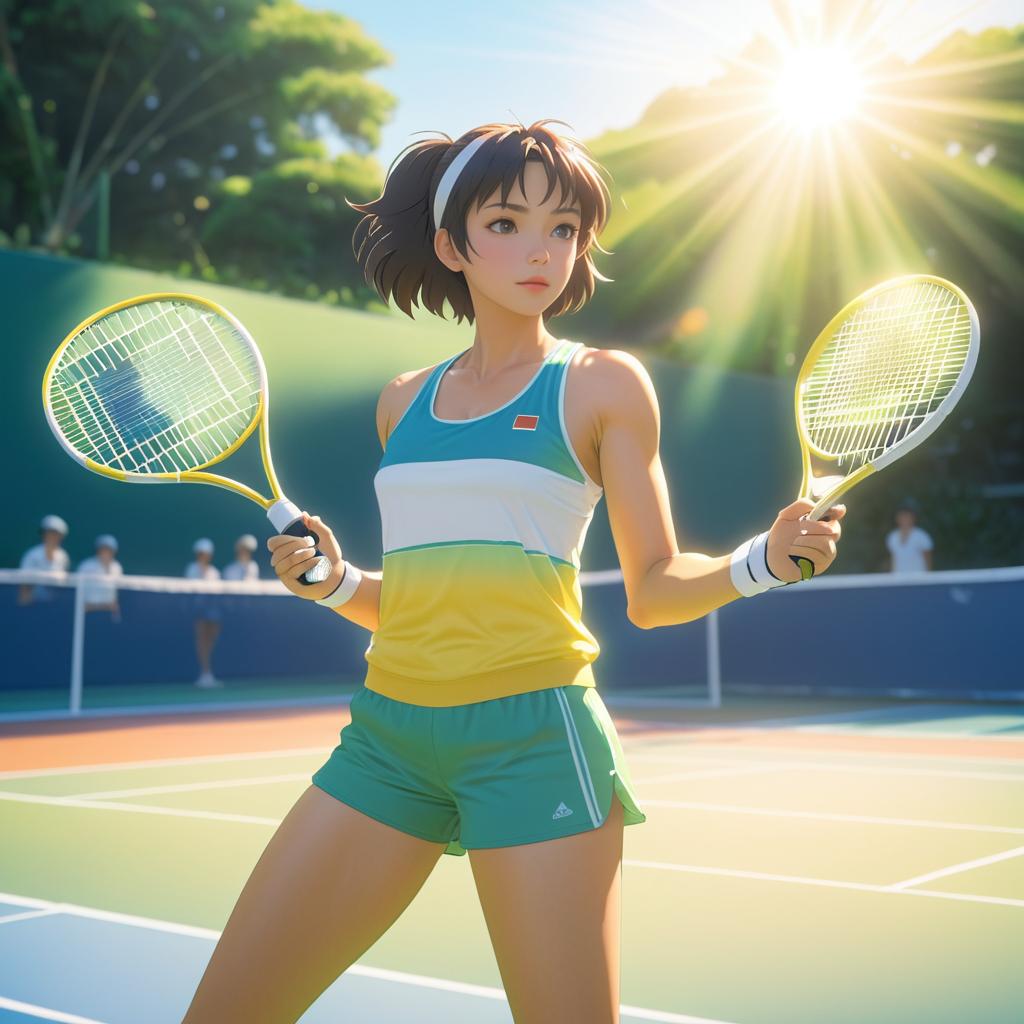 Nostalgic Tennis Player in Anime Style