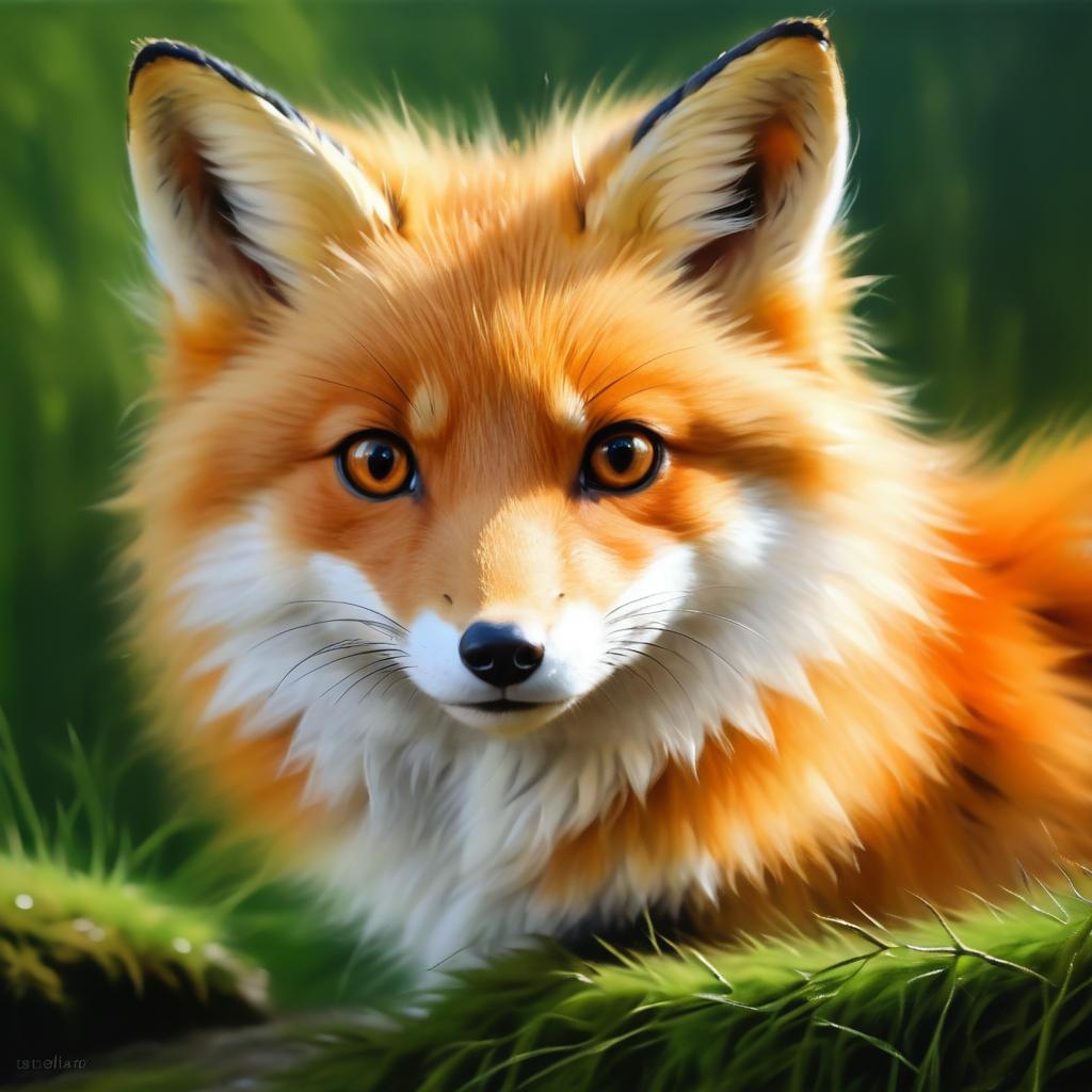 Hyper-Realistic Young Fox Oil Painting