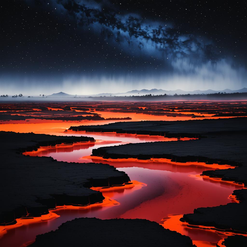 Surreal Lava Flow Landscapes at Midnight