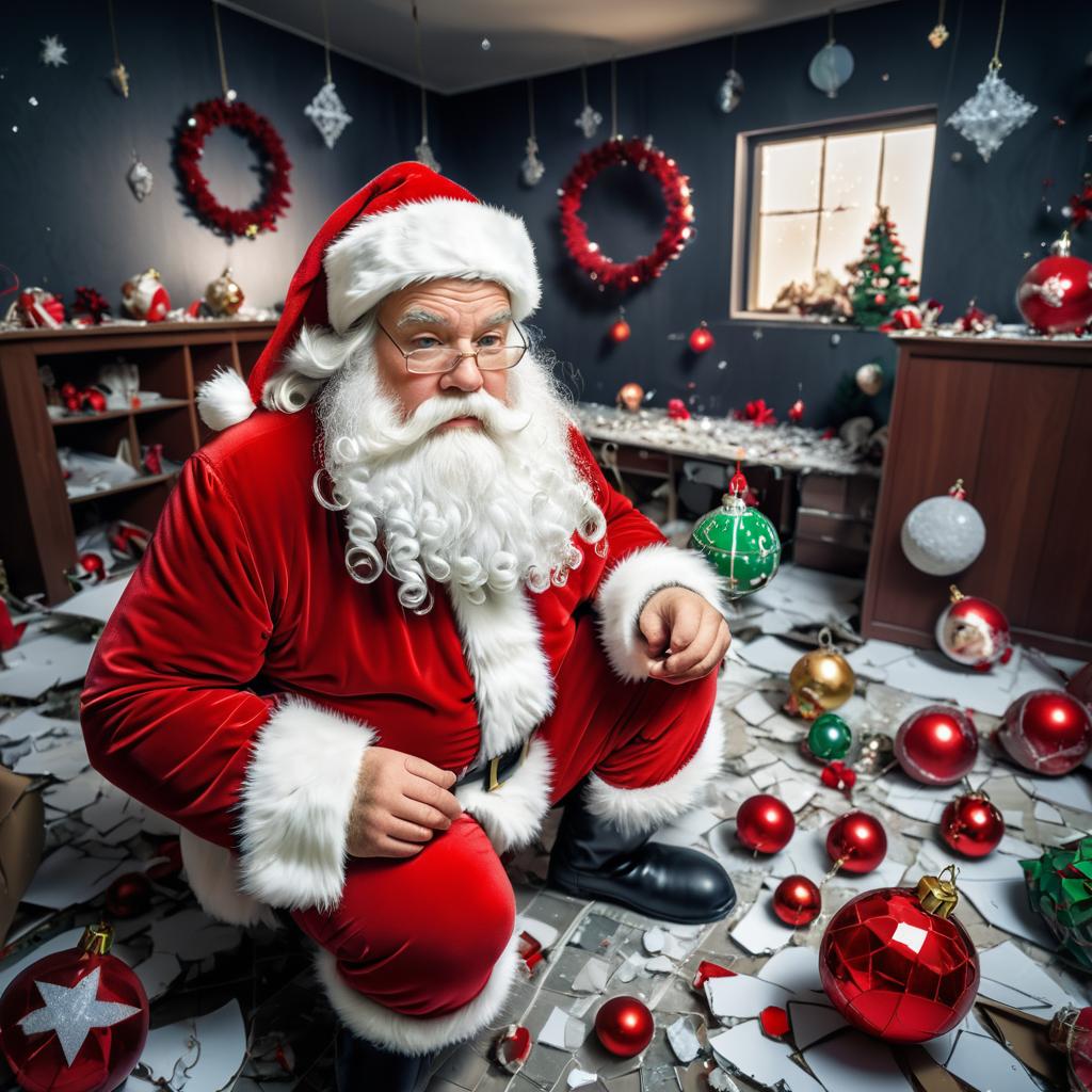 Santa's Melancholy Amidst Holiday Chaos