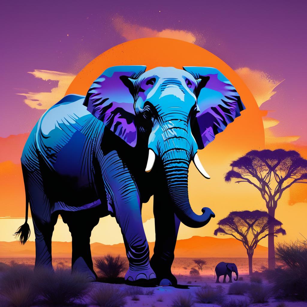 Majestic Elephant Double Exposure Art