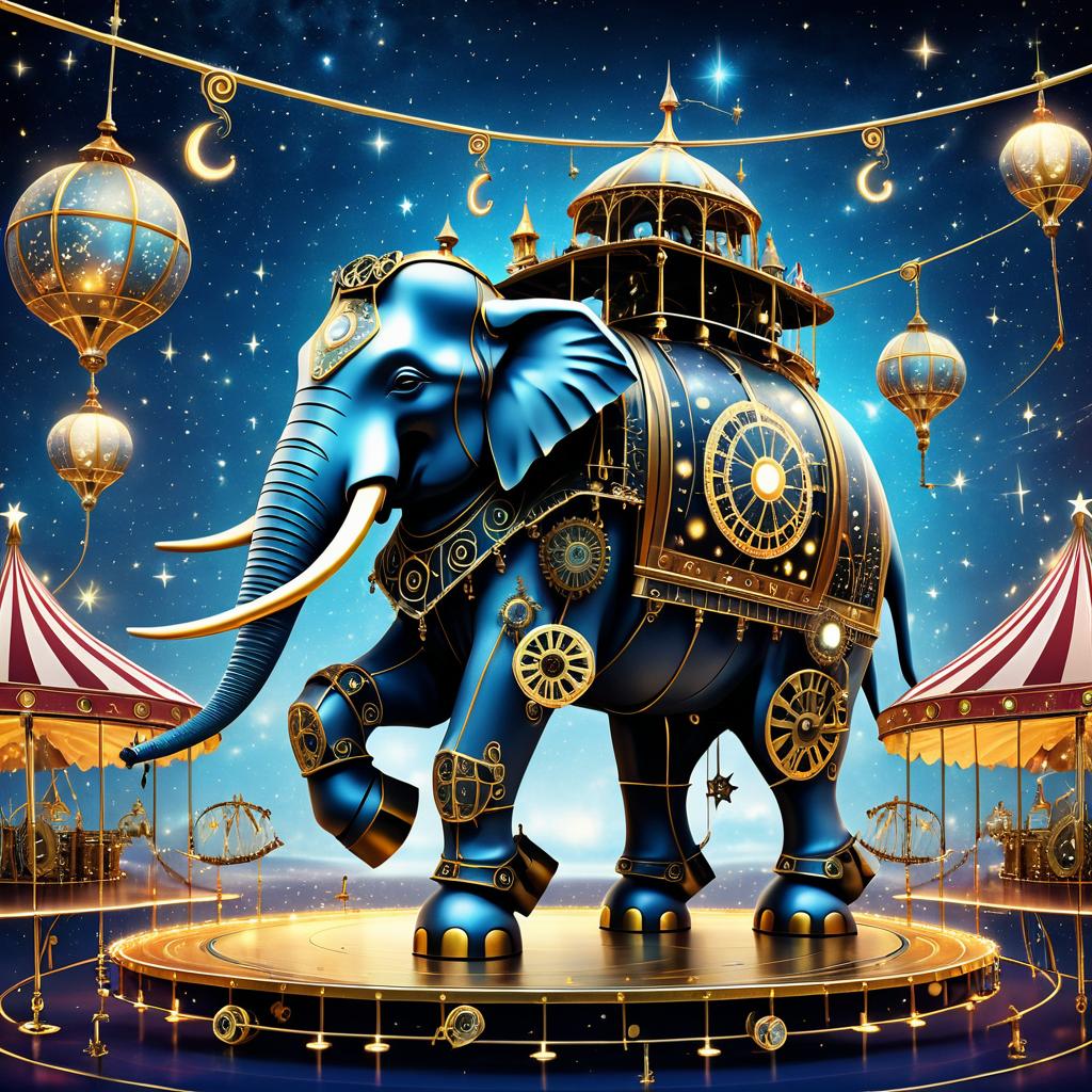 Surreal Mechanical Elephant in Starry Circus