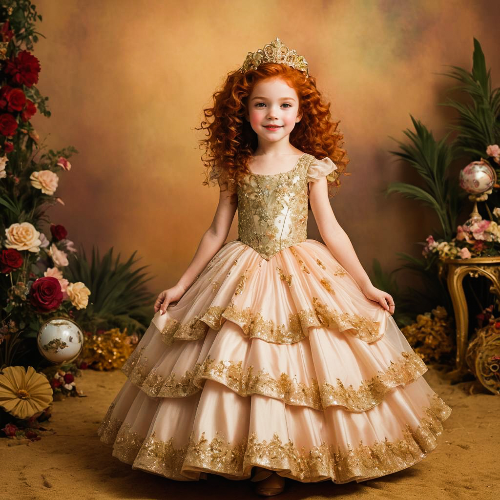 Cheerful Princess in Fantasy Ball Gown