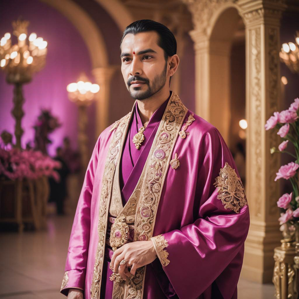 Elegant Priest in Amaranth Lotus Robe