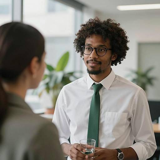 Young Black Man in Office Holding Glass of Water
