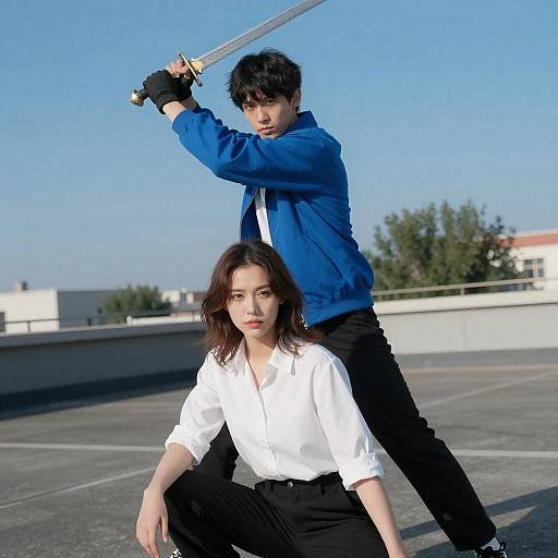 Rooftop Sword Duo in Motion